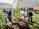 Бердібек Сапарбаев пен Алтай Көлгінов елордадағы мектеп ауласына ағаш отырғызды