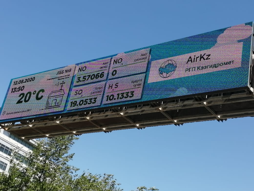 Атырауда атмосфералық ауаның жай-күйі  LED экраннан көрінеді